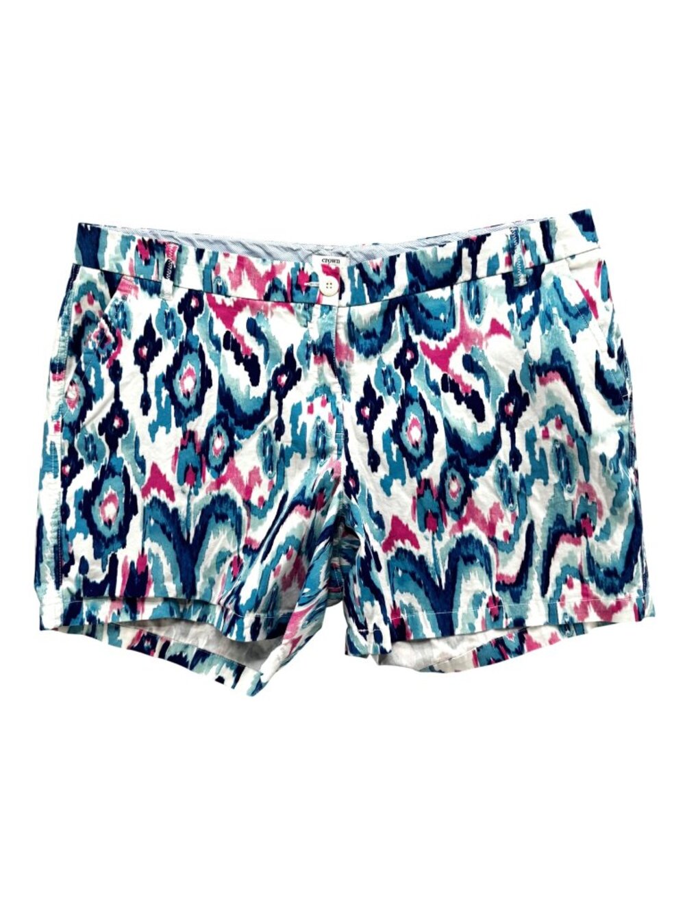 Crown & Ivy Caroline Shorts Womens Blue Multicolor Flat Front Chino 5.5" Sz 20W